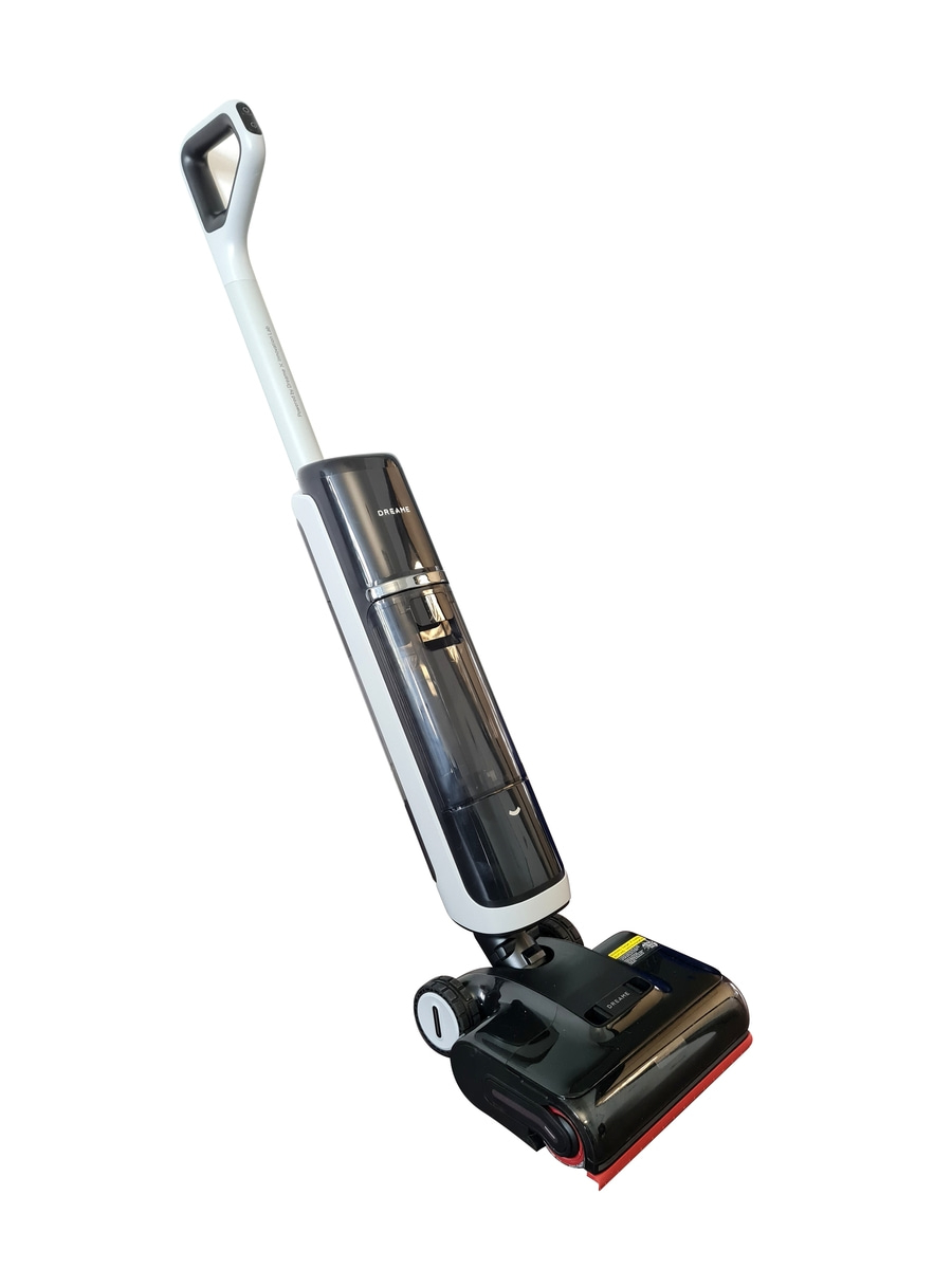 Dreame Staubsauger, schwarz-weiß, mit roter Bürste, für die Reinigung von Böden