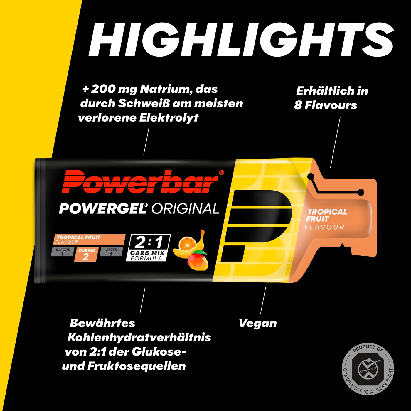 POWERBAR PowerGel Fruit Tropical Fruit High Carb Energie Gel Natrium 24 x 41 g