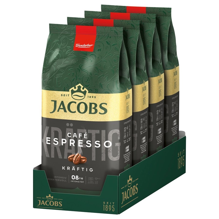 JACOBS Kaffeebohnen Expertenröstung Espresso 4 x 1 kg ganze Bohne