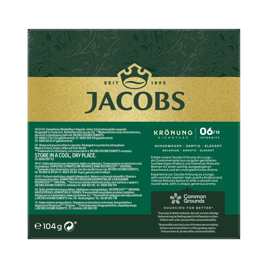 JACOBS Kapseln Krönung Crema 200 Nespresso®* kompatible Kaffeekapseln 10 x 20