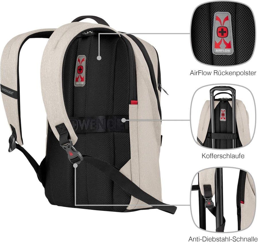 Wenger Rucksack mit AirFlow, Kofferschnalle und Anti-Diebstahl-Schnalle
