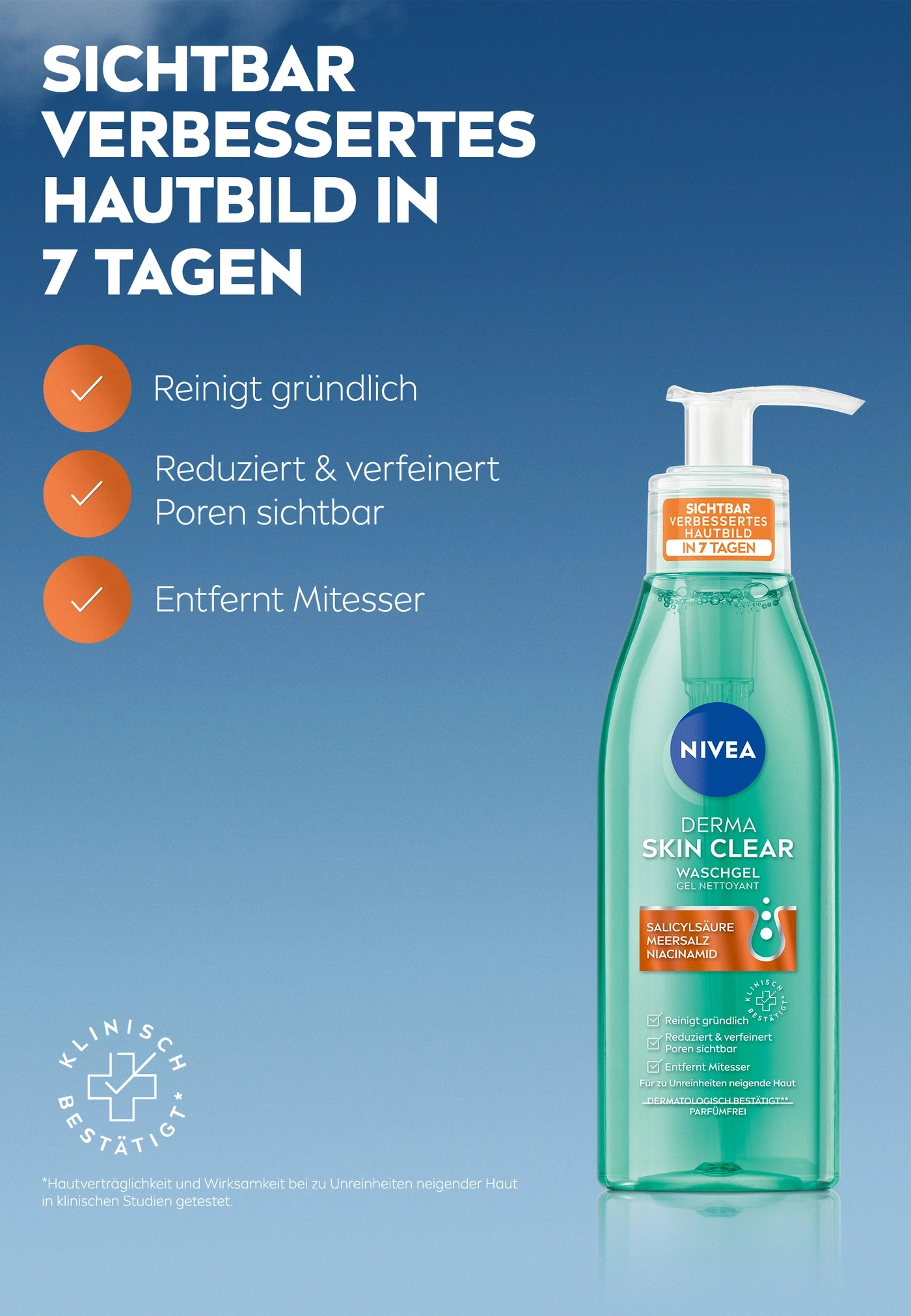 NIVEA Derma Skin Clear Waschgel für reine Haut mit Salicylsäure und Meersalz