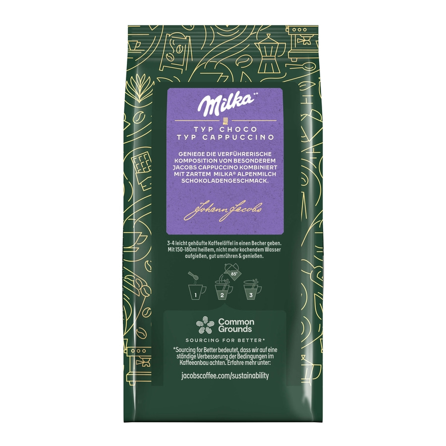 JACOBS Löskaffee TYP CHOCO CAPPUCCINO 12 x 400 g Beutel mit Milka®* Geschmack