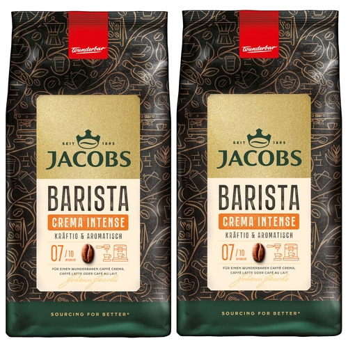 JACOBS Kaffeebohnen Barista Editions Crema Intense 2 x 1 kg ganze Kaffee Bohnen