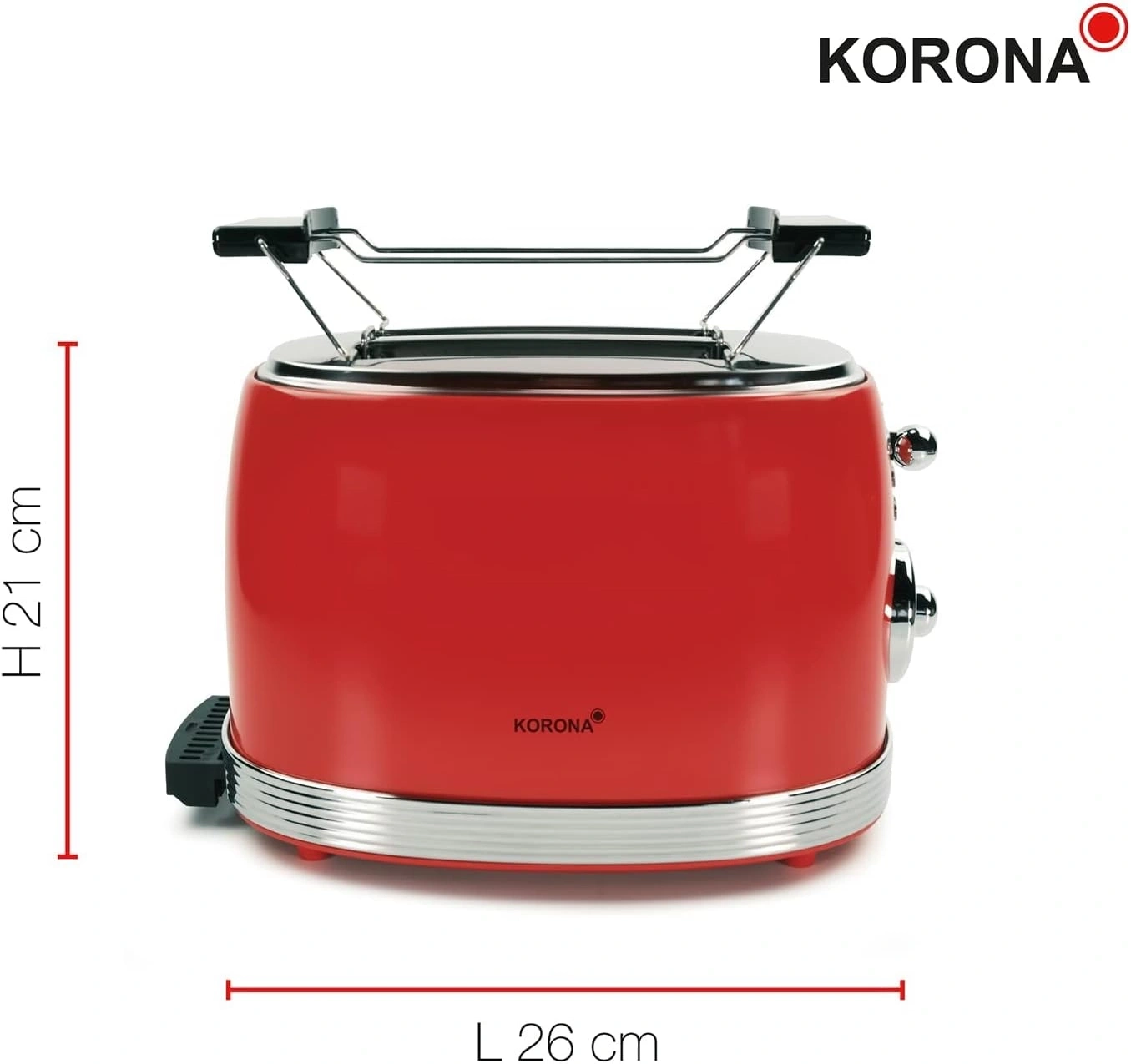 Roter Toaster, 21 cm hoch, 26 cm lang, Marke Korona, Retro-Design, Küche