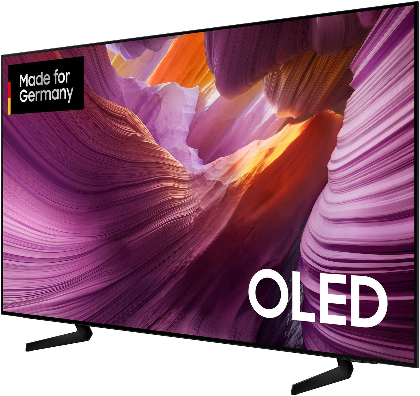 Ein moderner OLED-Fernseher mit dem Aufdruck Made for Germany auf dem Bildschirm.