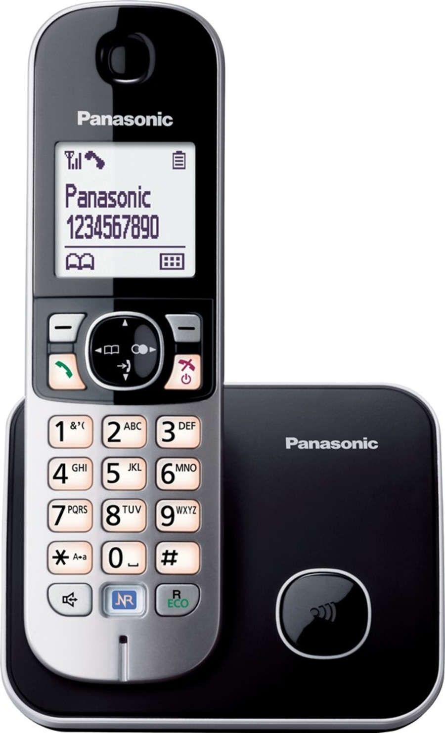Panasonic schnurloses Telefon mit Display und Tasten, schwarz und silber