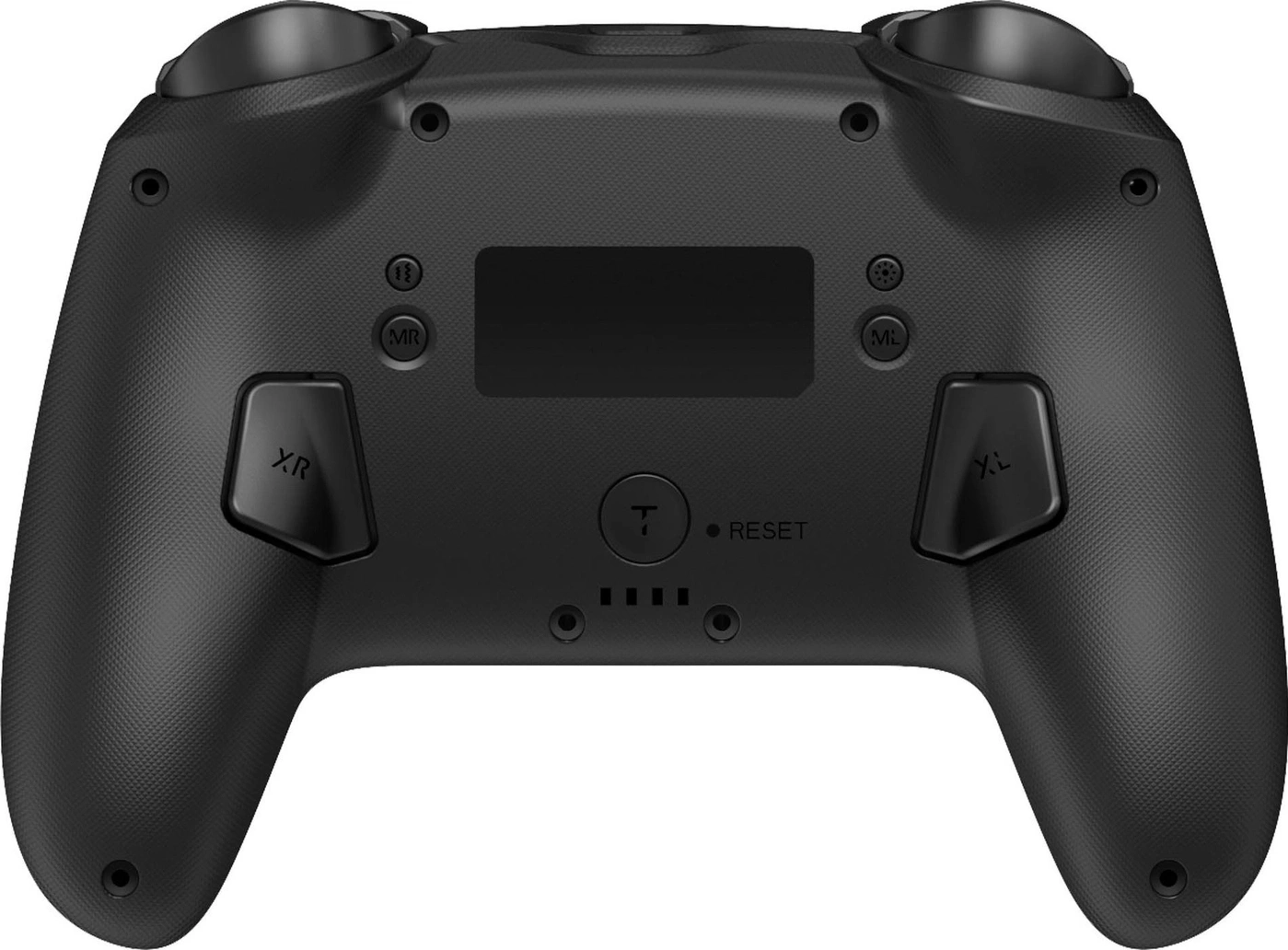 Rückseite eines schwarzen Gaming-Controllers mit Beschriftungen wie MR, ML, XR und XL.