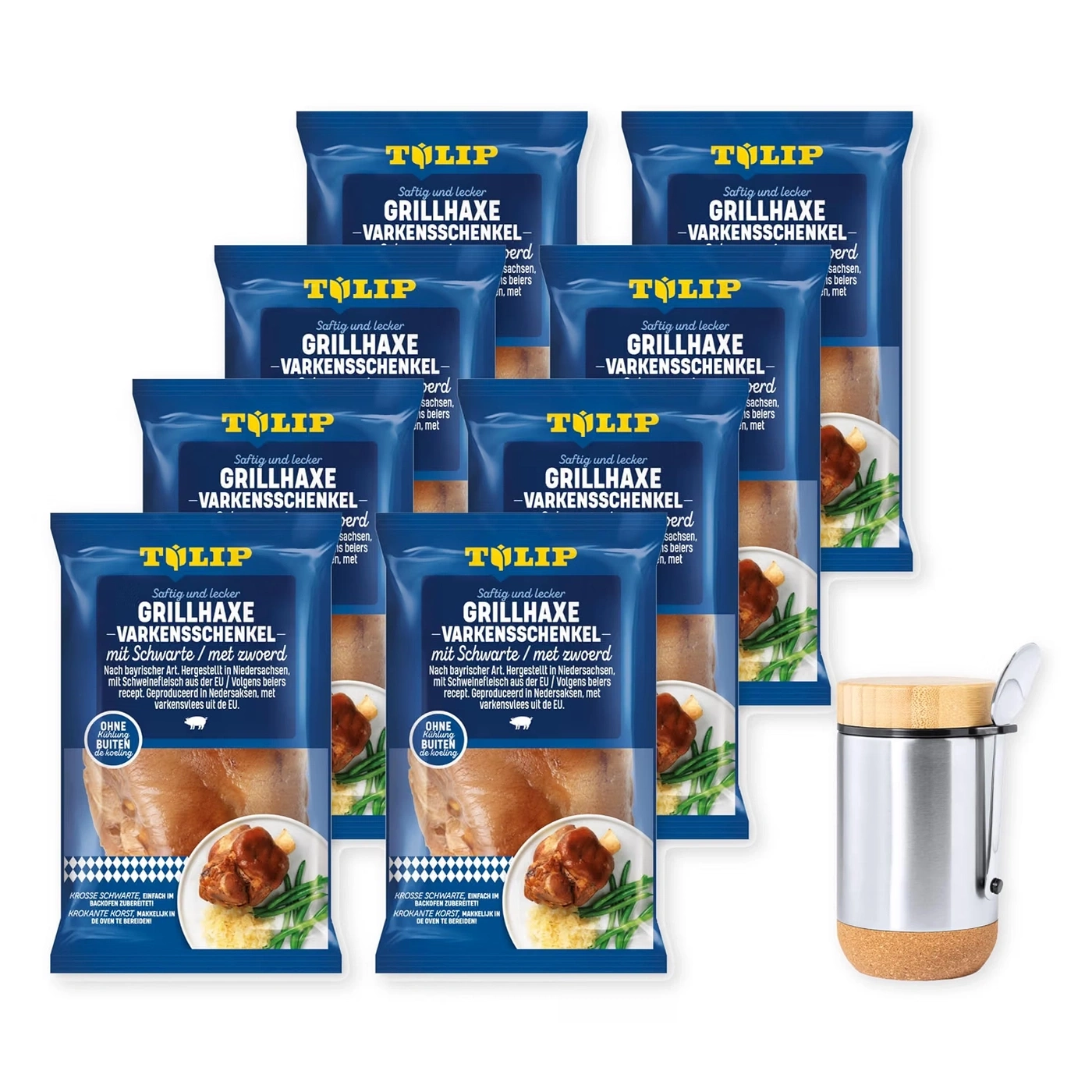 TULIP Grill-Haxe mit Schwarte 8x 600g Tafelfertig Kross Gegart + Lunchbox