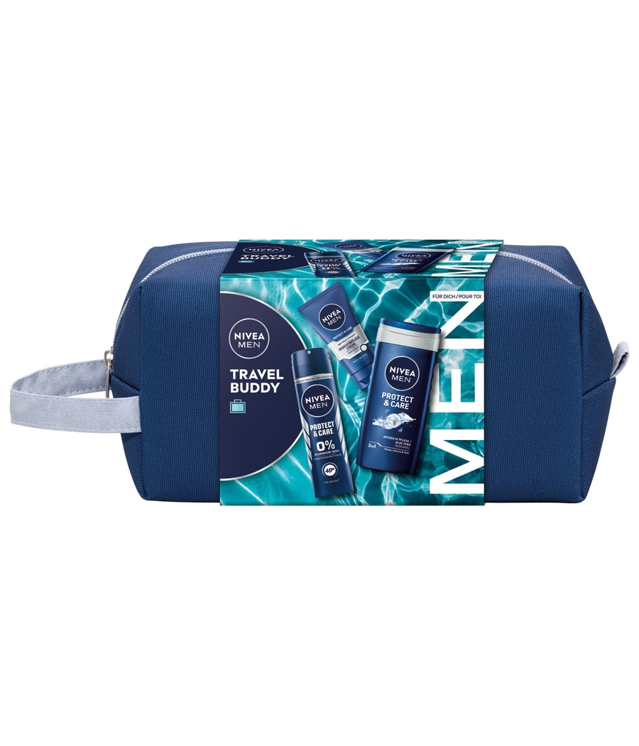 NIVEA MEN Travel Buddy Geschenkset Protect & Care Deo Pflegedurche Creme Tasche