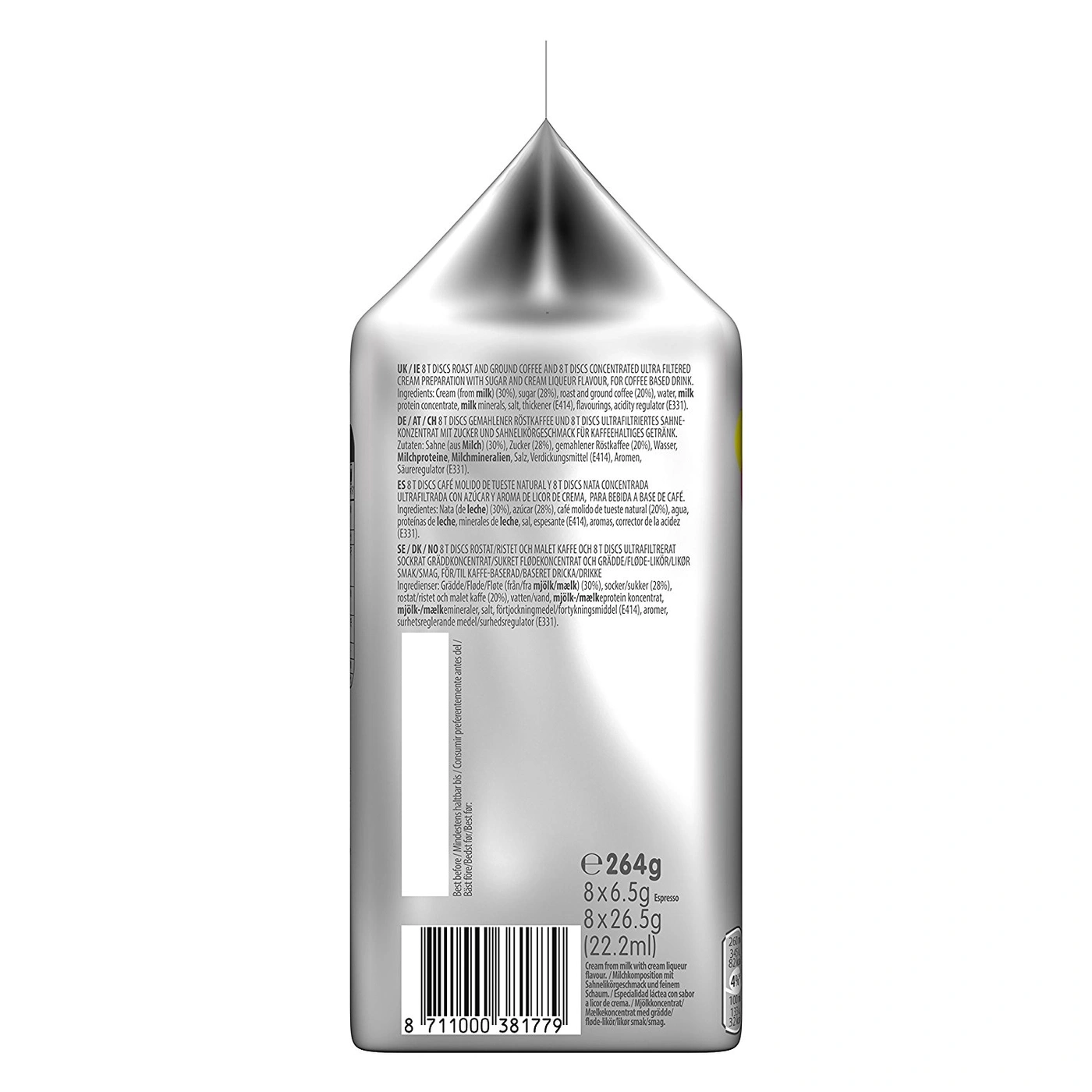 Kaffeegetränk mit Sahnelikörgeschmack, Zutaten, Nährwertangaben, Espresso, 264g, 8x6.5g, 8x26.5g, 22.2ml