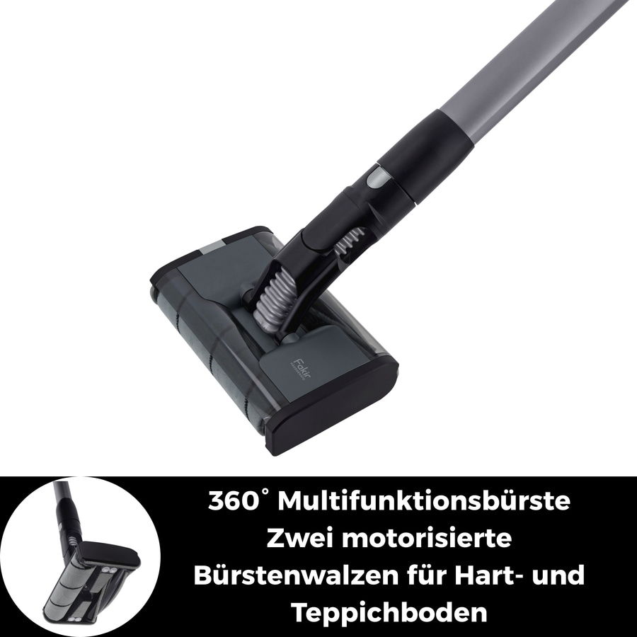 Ein Staubsaugerkopf mit zwei motorisierten Bürstenwalzen, geeignet für Hart- und Teppichböden.
