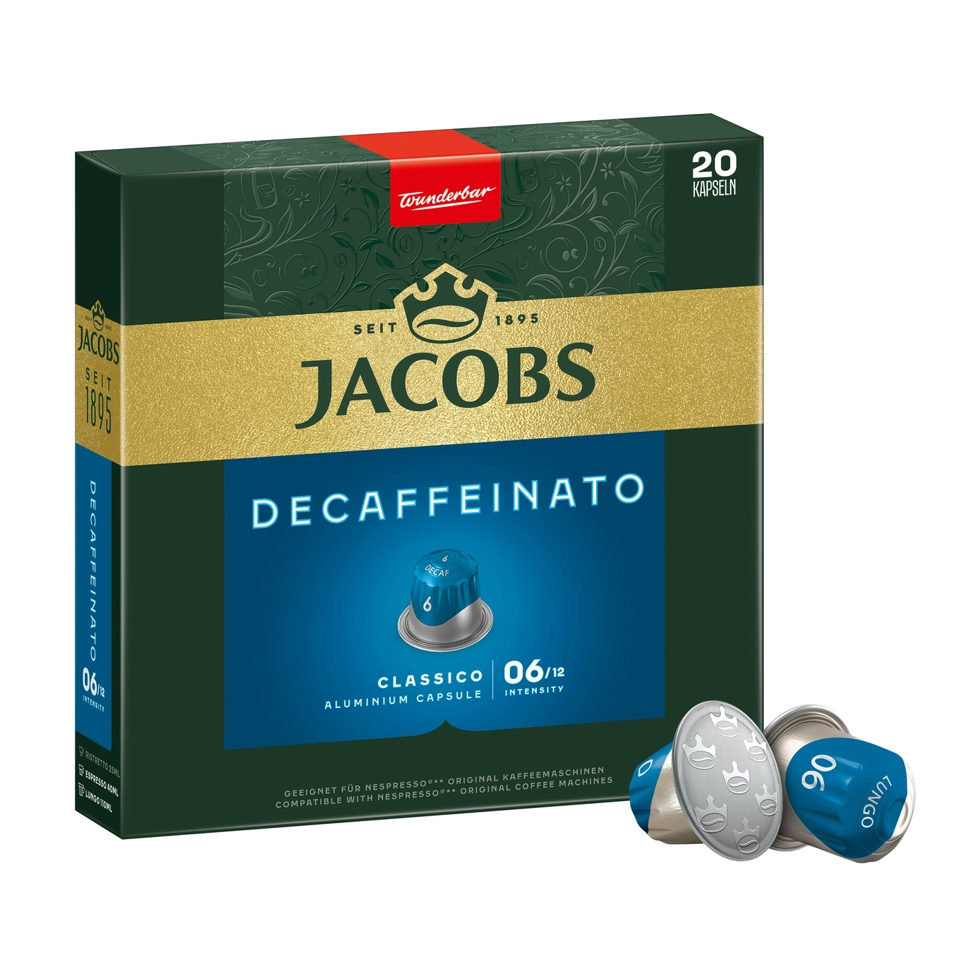 Packung Jacobs Decaffeinato Kaffee Kapseln mit Kaffeekapseln