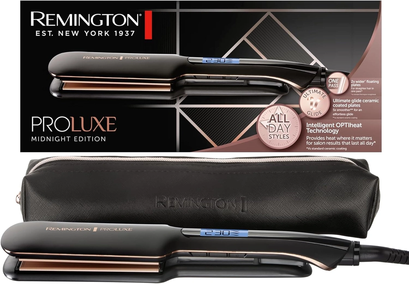 Remington Proluxe Haarglätter, Midnight Edition, mit intelligentem OPTIheat Technologie.
