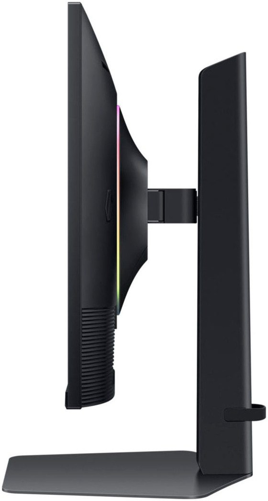 Schwarzer Gaming-Monitor mit RGB-Beleuchtung und schwenkbarem Ständer