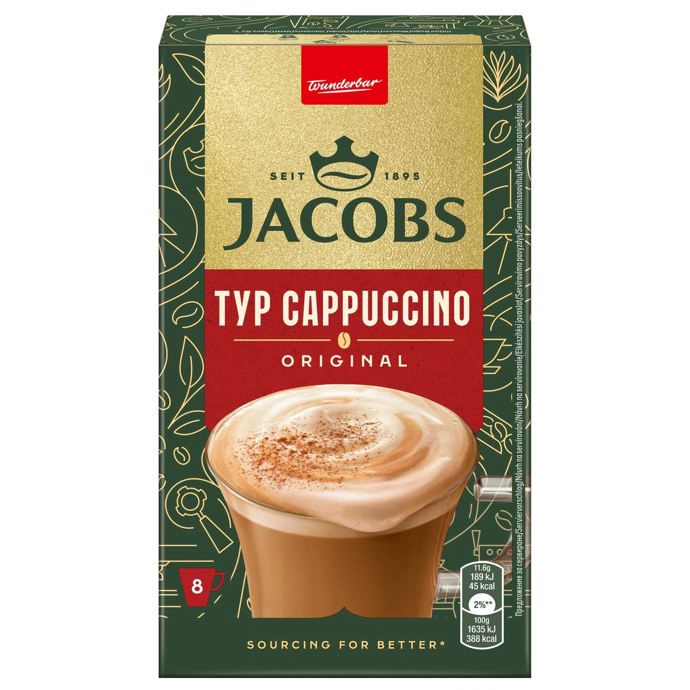 JACOBS Löskaffee Typ Cappuccino 5 x 8 Sticks - 40 Getränke Instantkaffee Instant