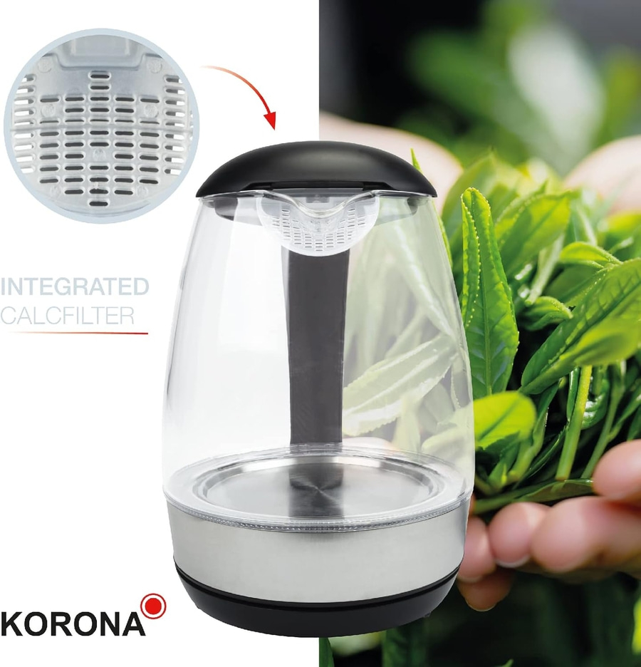 KORONA Glas Wasserkocher 20608 1,2 Liter 2200 Watt Edelstahl LED Beleuchtung NEU