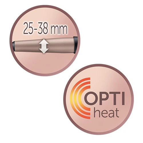 Lockenstab mit Größenangabe 25-38 mm und Opti-Heat-Technologie
