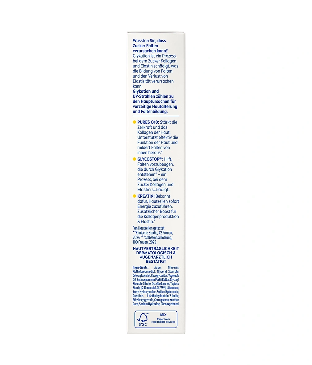 Eine nahaufnahme der textverpackung für kosmetikprodukte, mit deutschen text und zutatenliste.