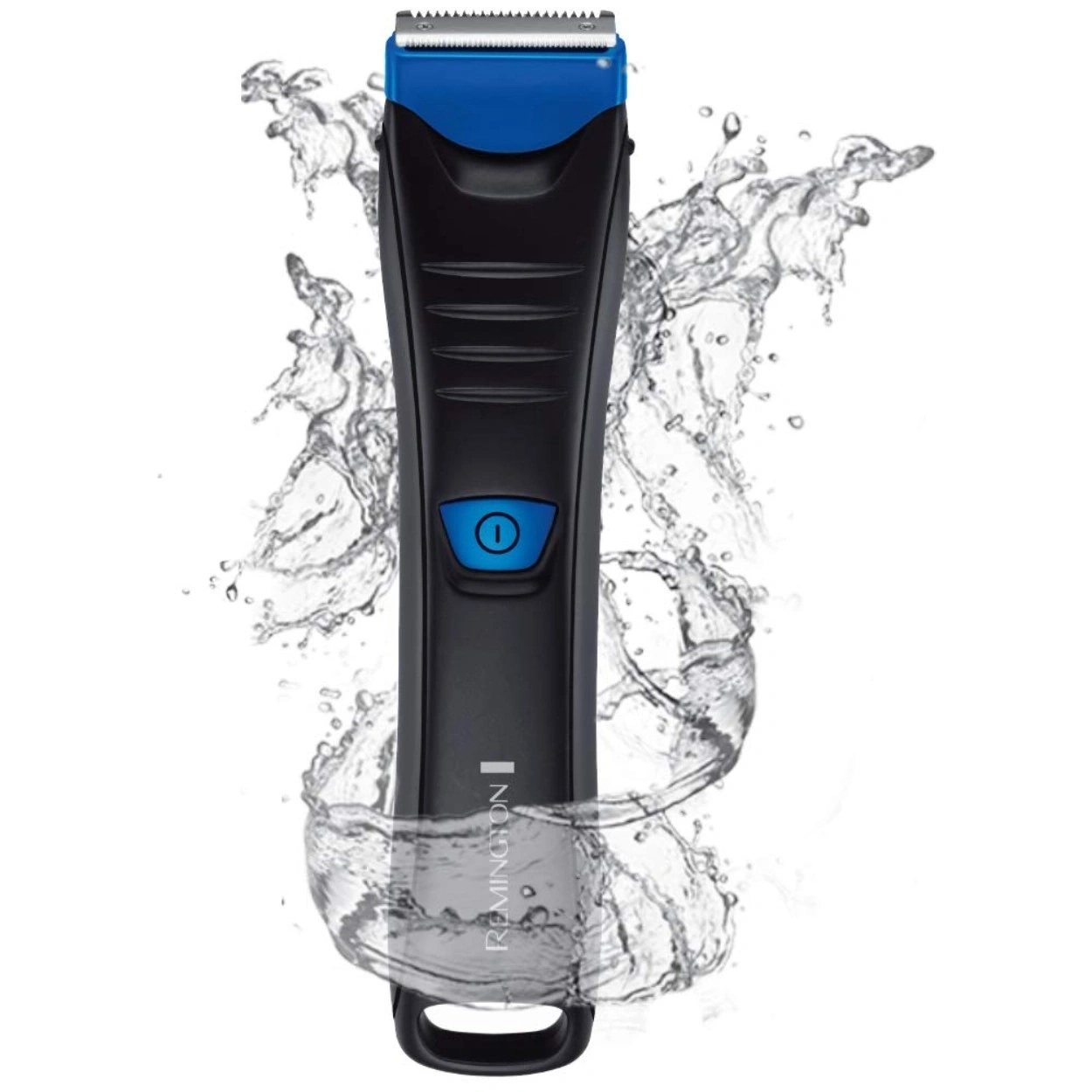 Wasserdichter Remington Trimmer mit blaue Akzenten und Wasser Spritzer