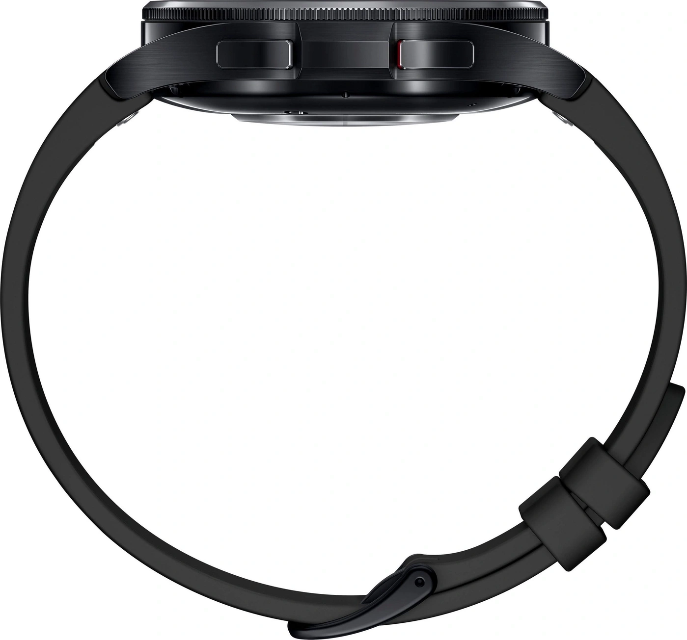Schwarzes Armband einer Smartwatch mit Knöpfen