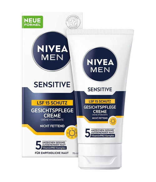 NIVEA MEN sensitive Gesichtspflege Creme Kamillen Sonnenschutz LSF15 2 x 75ml