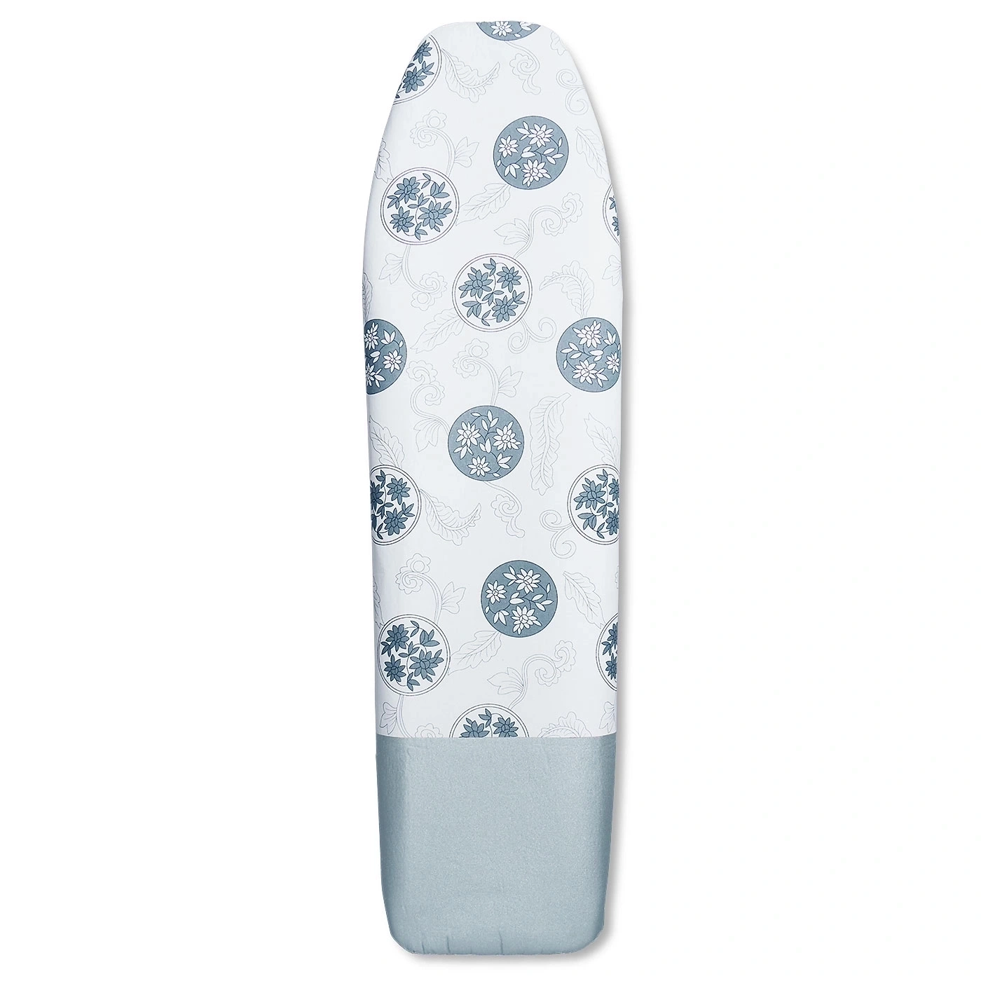 Bügelbrett mit blau-weißem Muster, floralem Design und hellblauem Saum