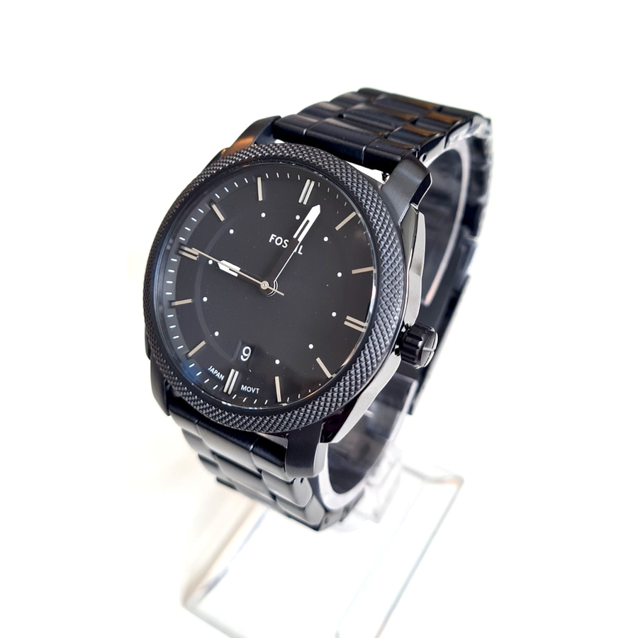 Schwarze Fossil-Armbanduhr mit Datumsanzeige und silbernen Zeigern