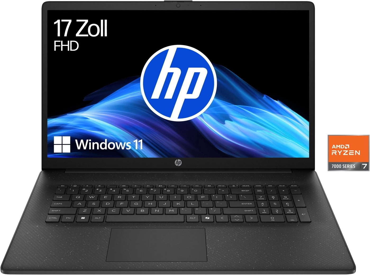 HP Laptop 17 Zoll FHD mit Windows 11 und AMD Ryzen 7 Prozessor.