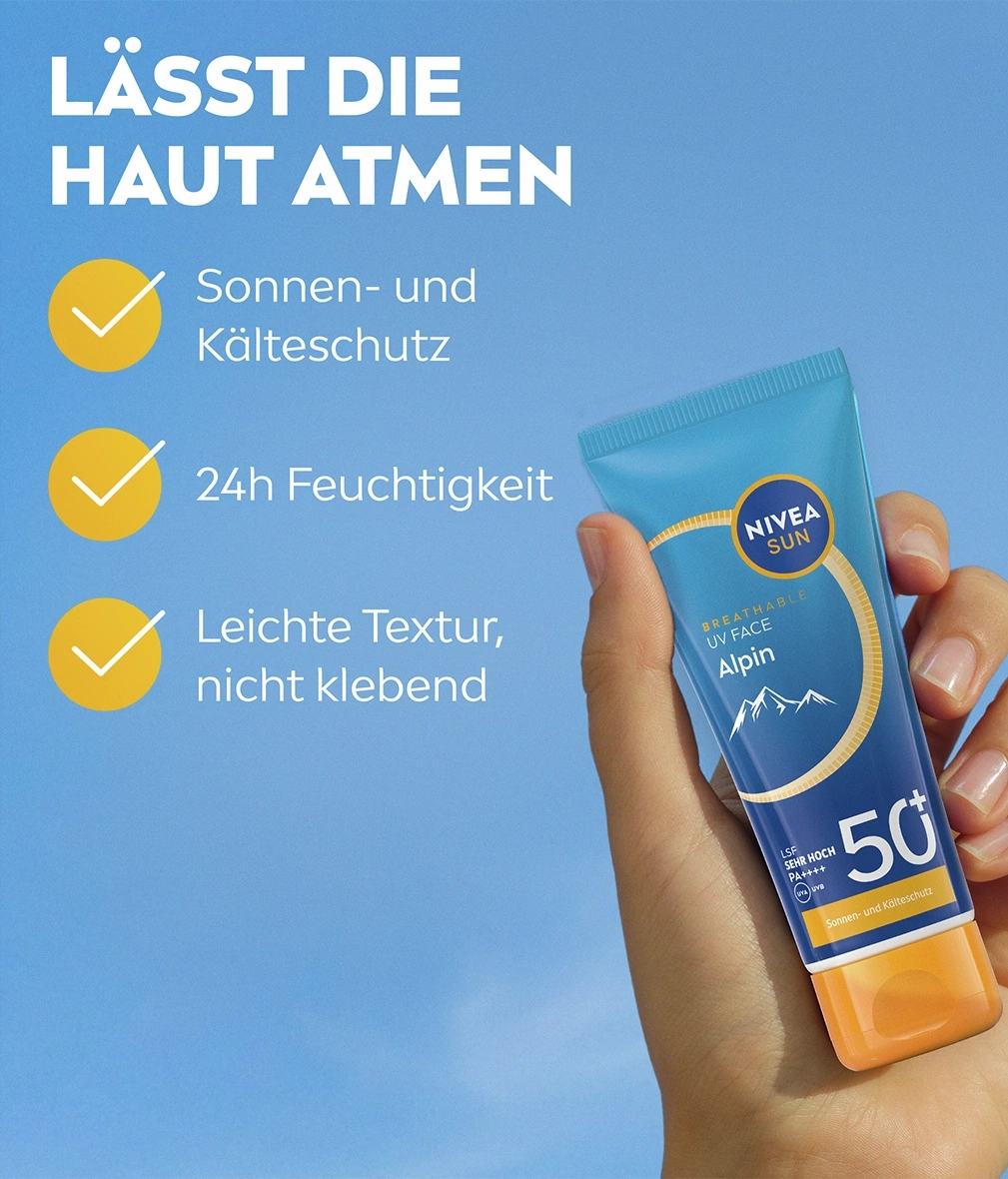 Nivea Sonnenschutz mit LSF 50 für das Gesicht, leicht und nicht klebend.
