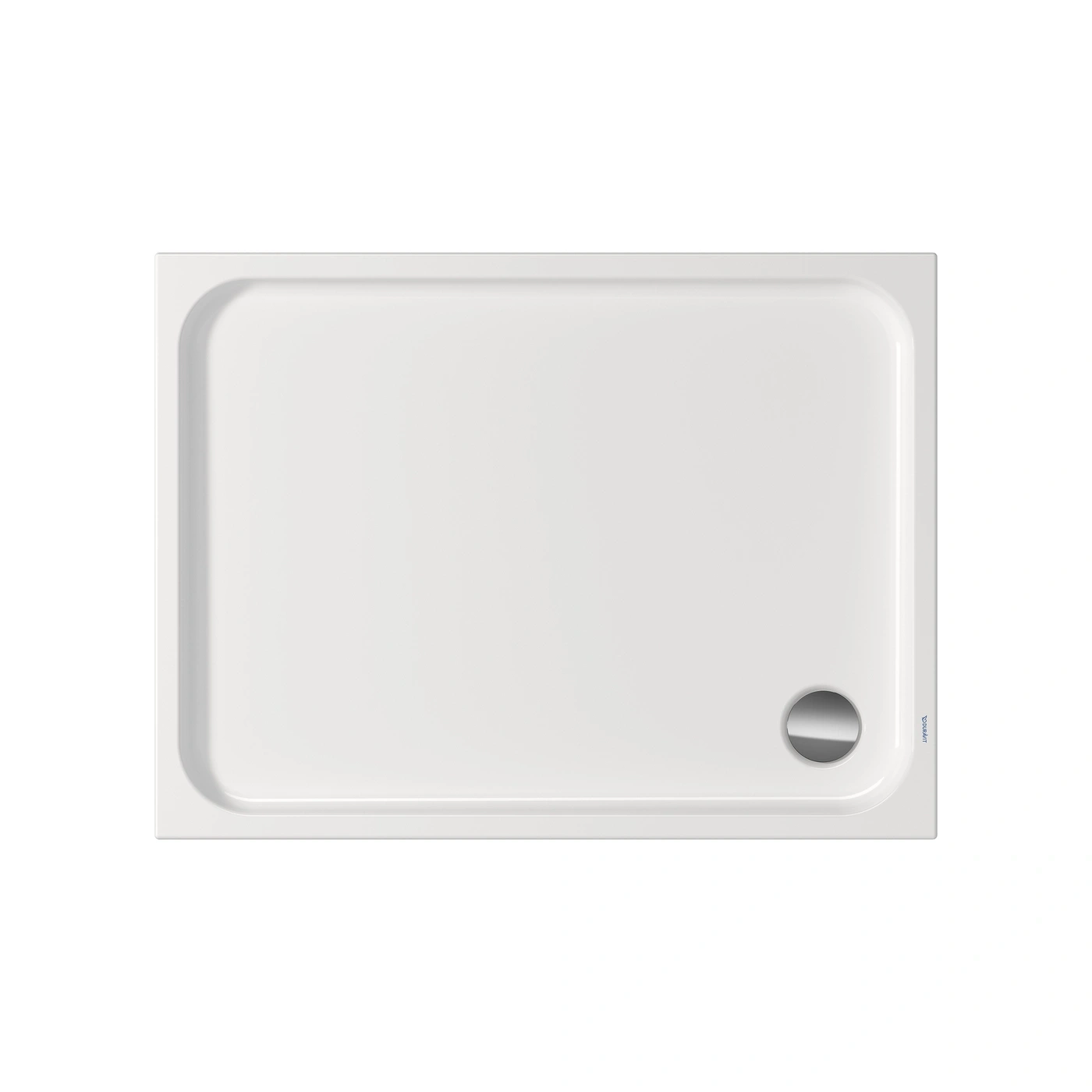 Weiße rechteckige Duschwanne mit Abfluss und Duravit-Logo