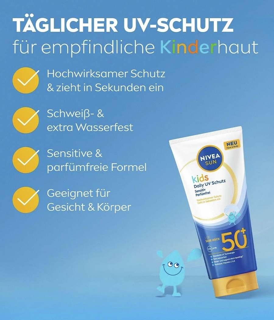 NIVEA SUN Kids täglicher UV-Schutz Sensitiv für empfindliche Kinderhaut mit LSF 50+