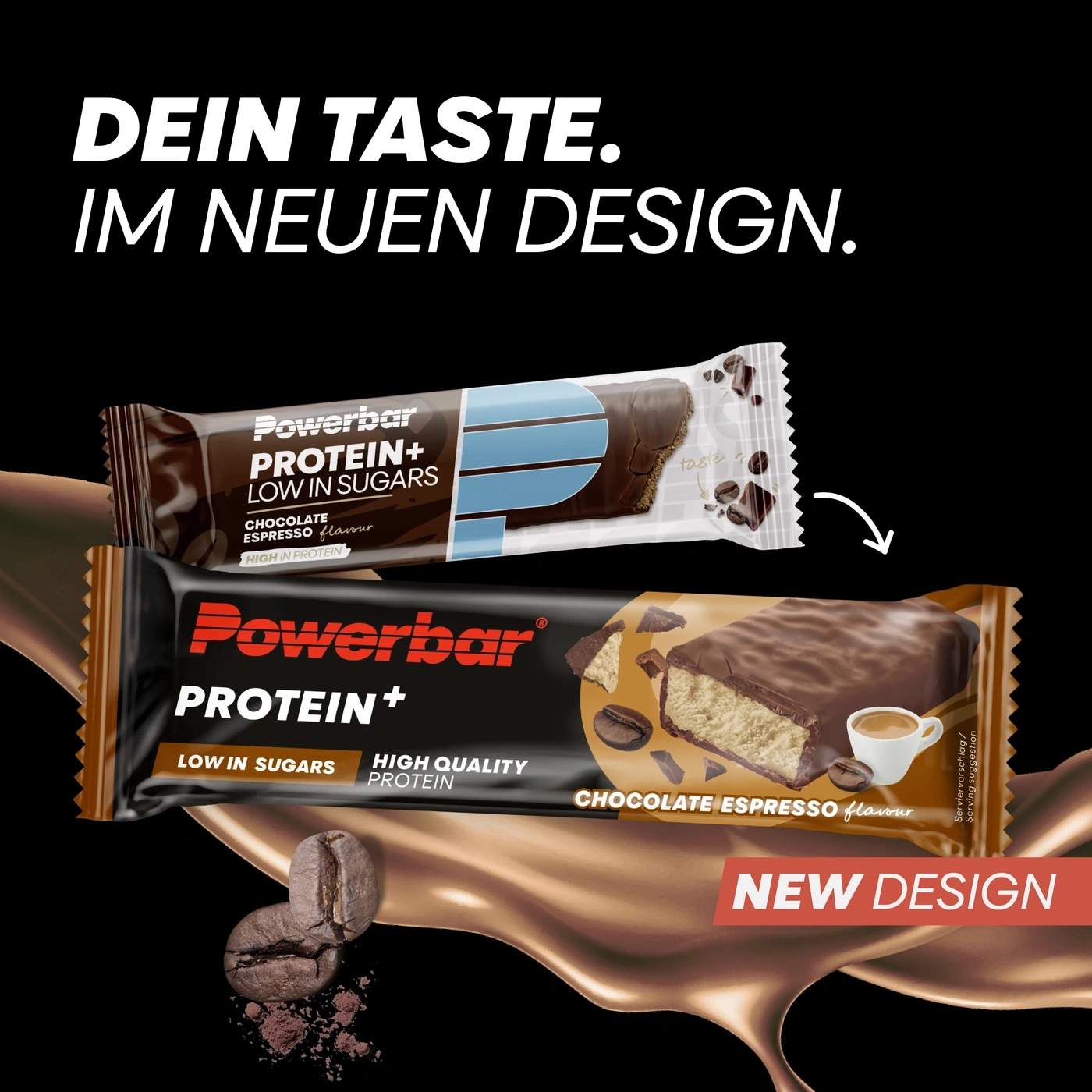 Powerbar Protein+ Riegel in neuem Design, Schoko-Espresso-Geschmack, LOW IN SUGARS