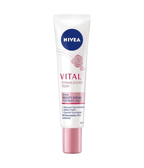 NIVEA Vital Strahlender Teint 3in1 Beauty Serum Rosenblüten-Öl Lumicinol 40ml