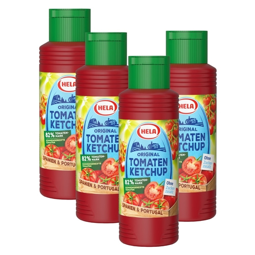 4x Hela 300 ml Original Ketchup ohne Zuckerzusatz Tomatenketchup aus 82% Mark