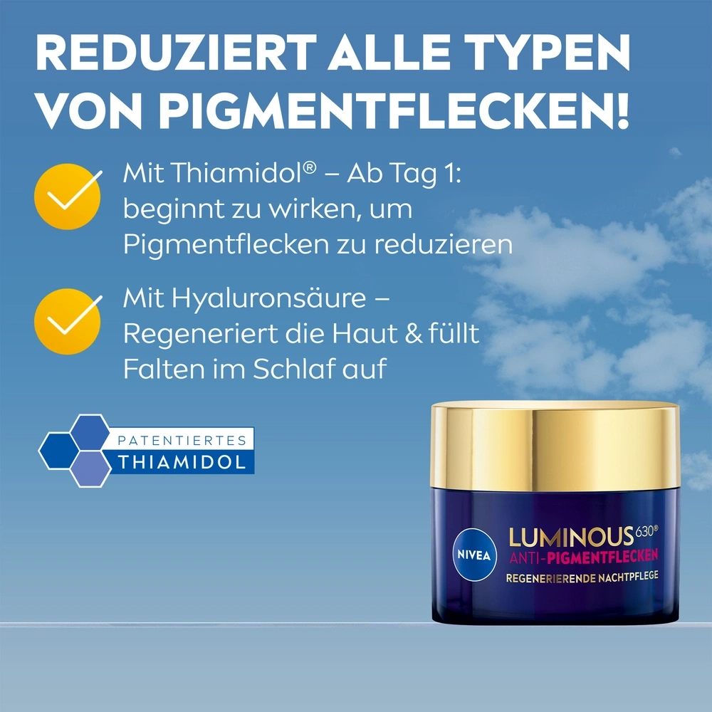Nivea Luminous 630 Anti-Pigmentflecken Nachtpflege mit Thiamidol und Hyaluronsäure