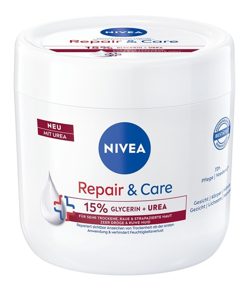 NIVEA Creme Repair & Care Creme-Tiegel Urea Glycerin 72h Feuchtigkeit 2 x 400 ml
