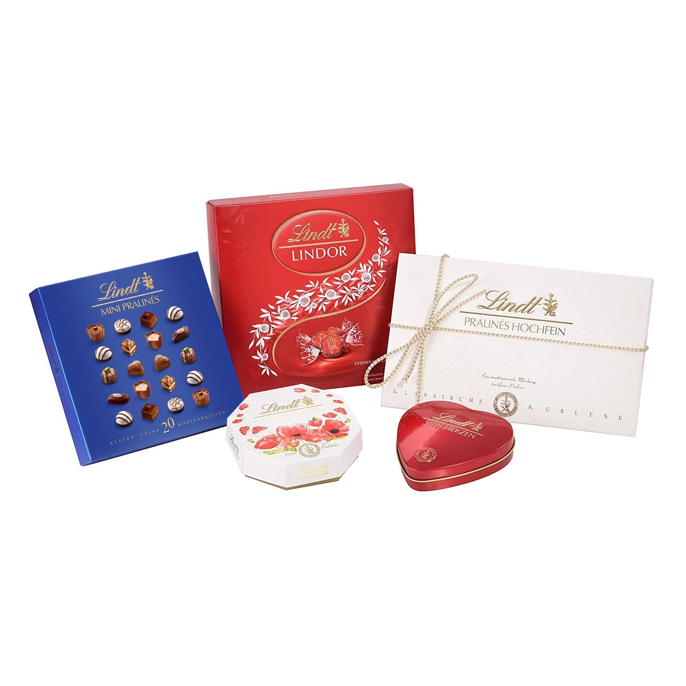 Lindt Pralinen in verschiedenen Schachteln und Herzen