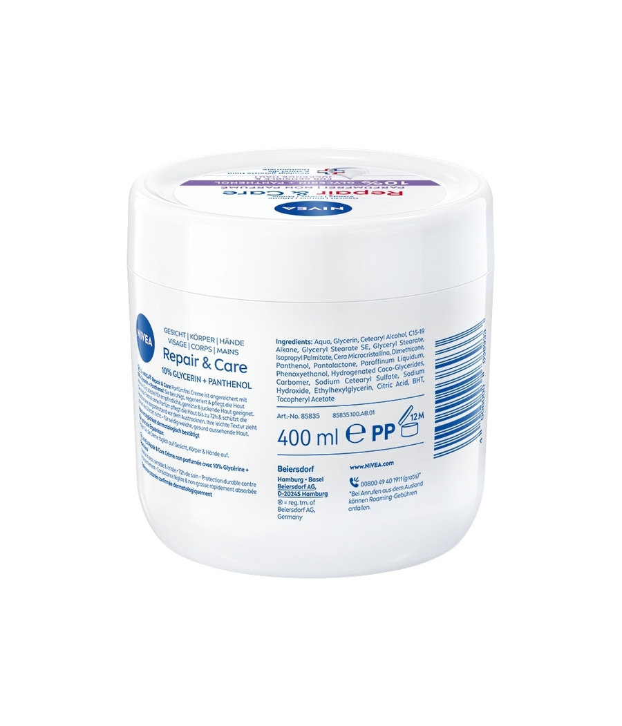 NIVEA Repair & Care Pflegecreme parfümfreie Body Lotion Panthenol 2 x 400 ml