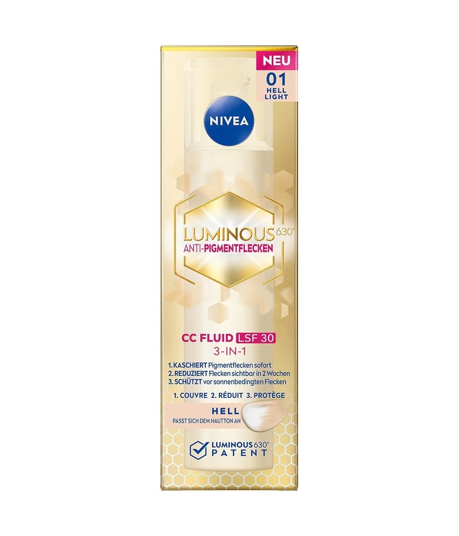 NIVEA Luminous 630 Anti-Pigmentflecken CC Fluid, Hell, 3-in-1, LSF 30, NEU