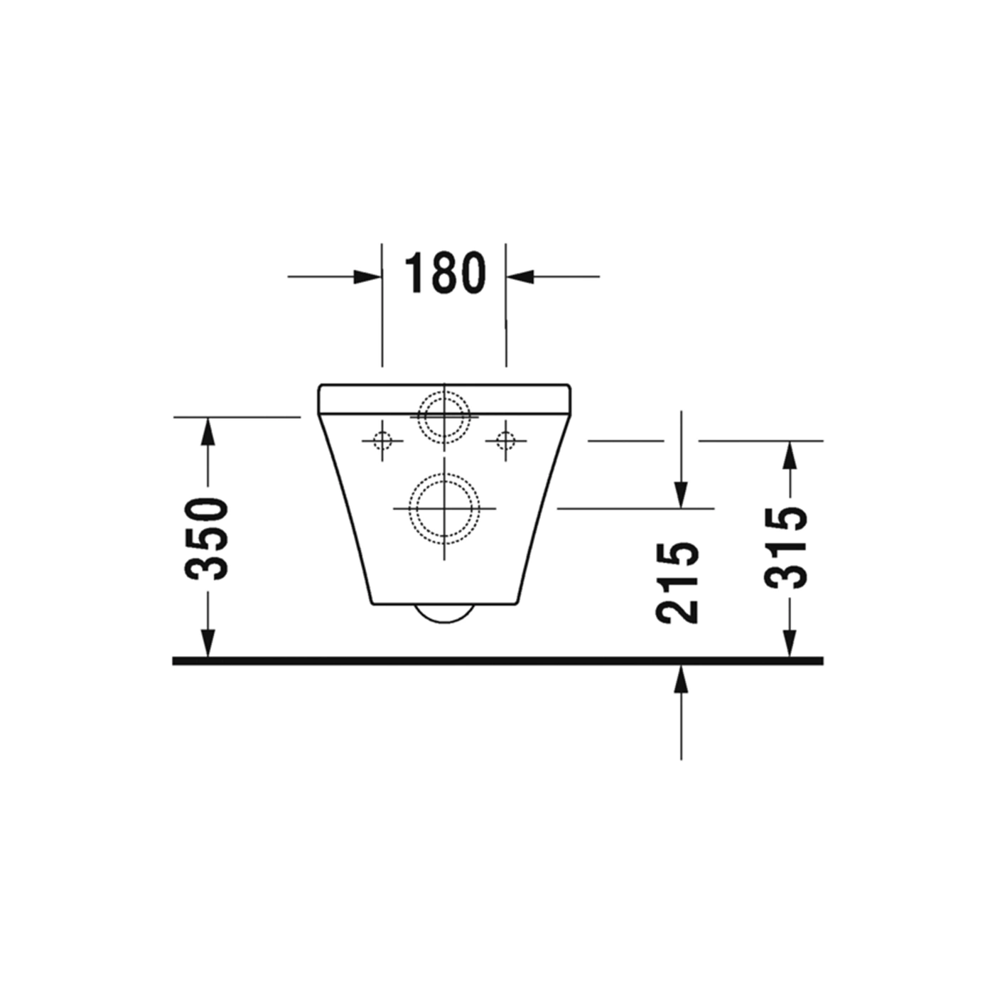 Zeichnung eines Waschbeckens mit Maßangaben in Millimetern. Breite 180mm, Höhe 350mm, Tiefe 315mm.