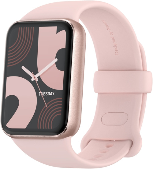 Rosa Smartwatch mit digitalem Zifferblatt und Armband, Nahaufnahme