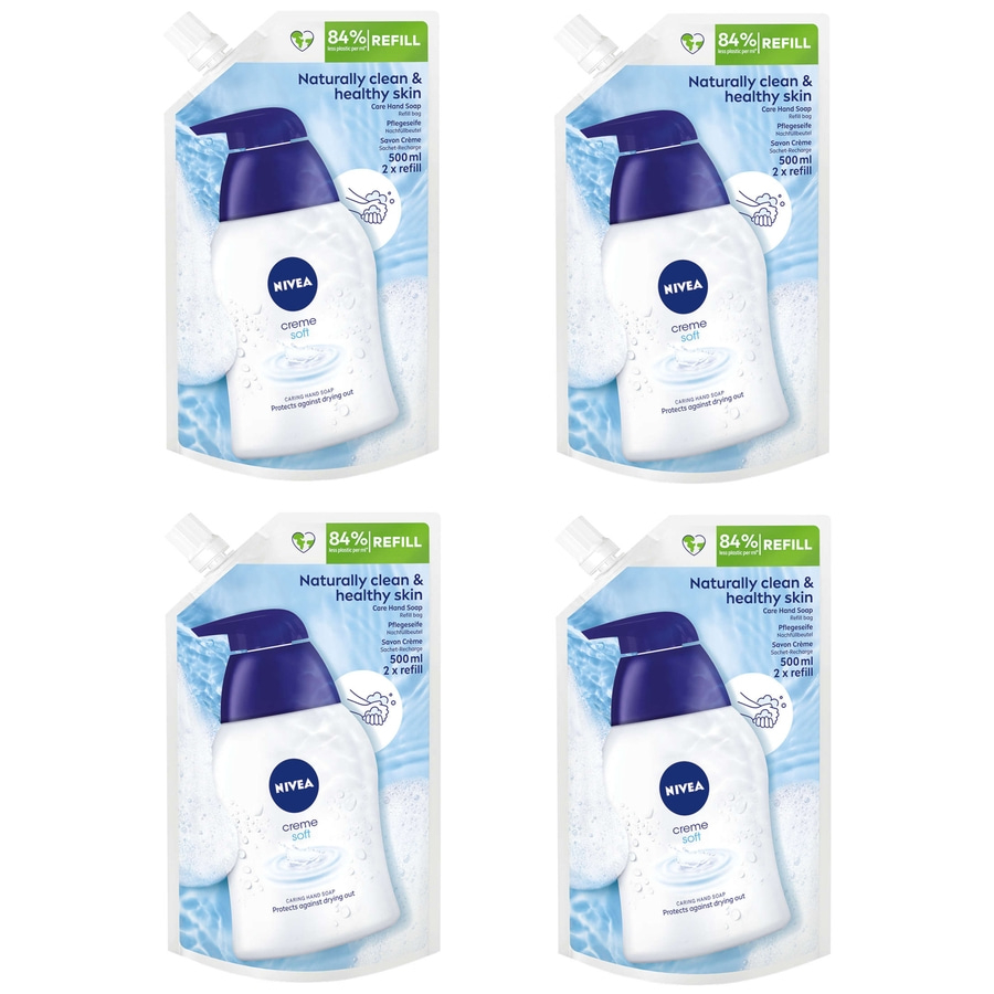NIVEA Flüssigseife Creme Soft Handwäsche Handseife Nachfüllbeutel 4 x500 ml