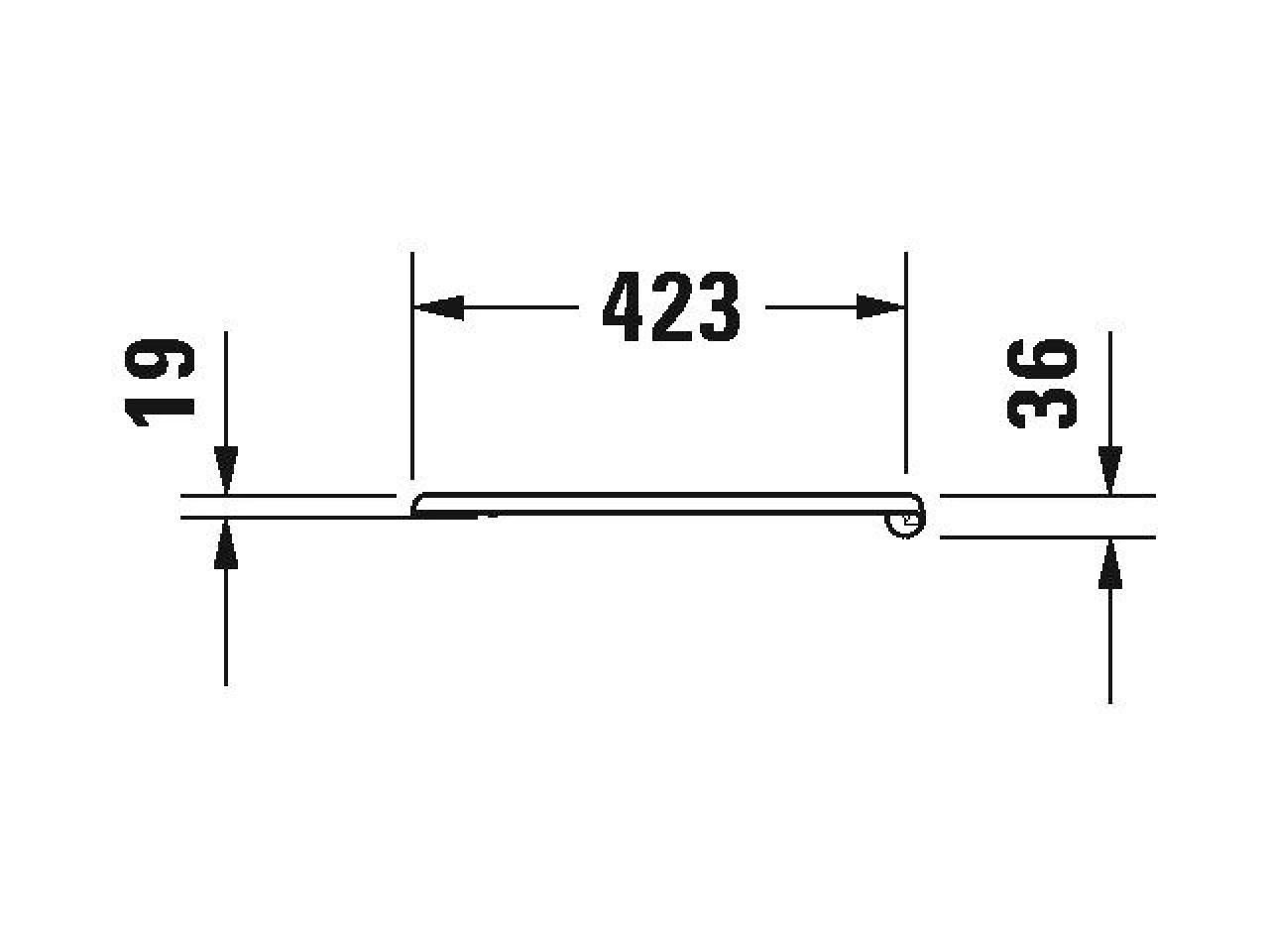 Abmessungen: 19, 423 und 36. Ein schwarzes Liniendiagramm mit Maßangaben.