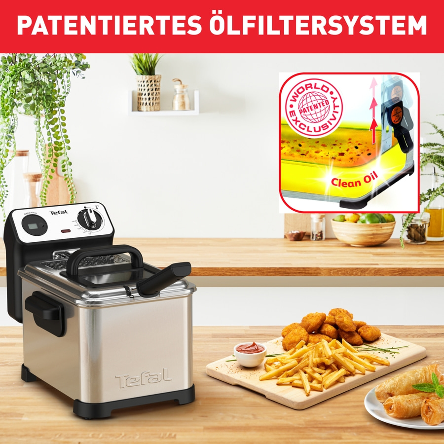 TEFAL Fritteuse Filtra Pro FR5111 3 Liter Öl Edelstahl für 800 g Pommes silber
