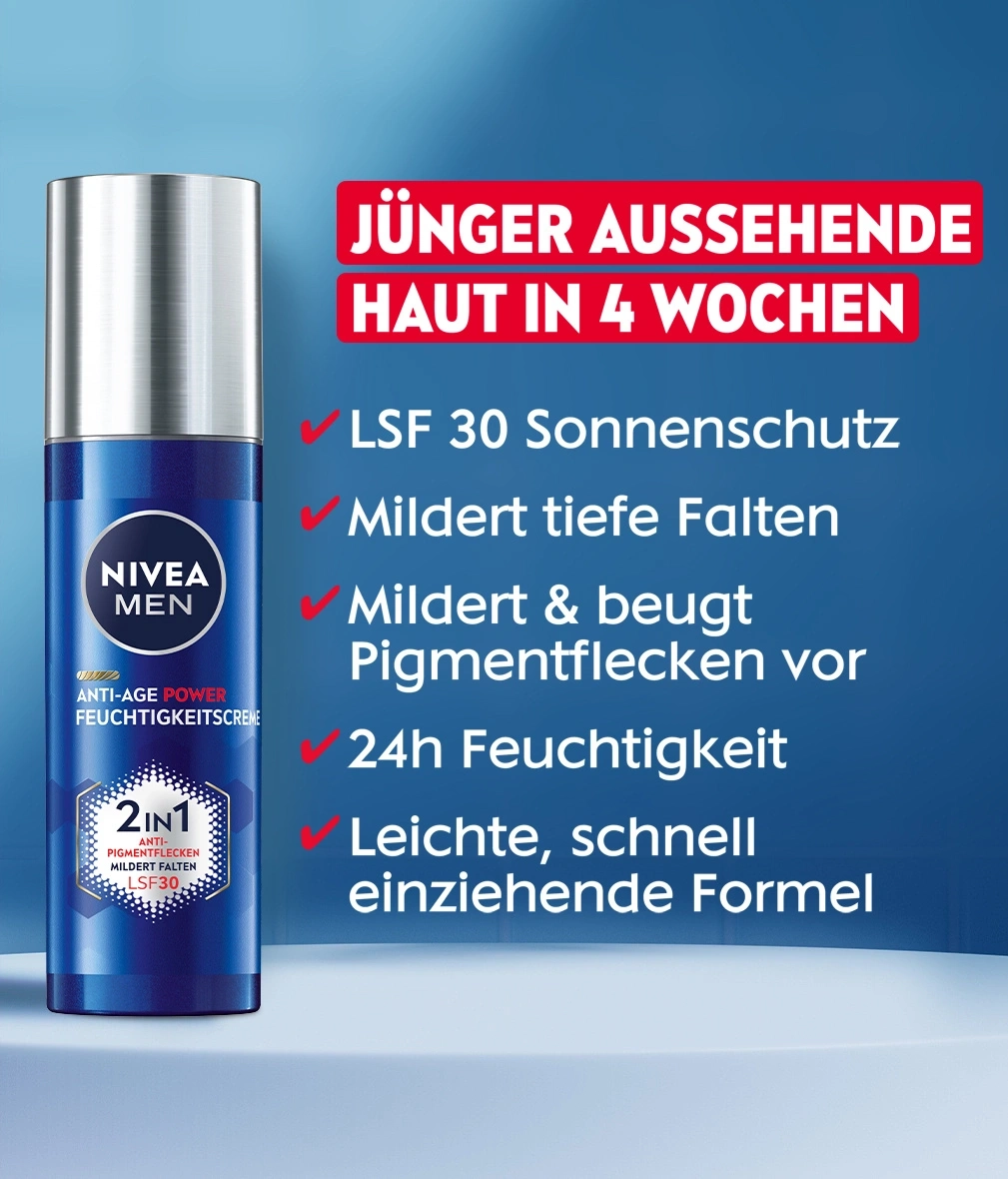 Nivea Men Anti-Age Power Feuchtigkeitscreme, Hautpflege, LSF 30, gegen Falten und Pigmentflecken