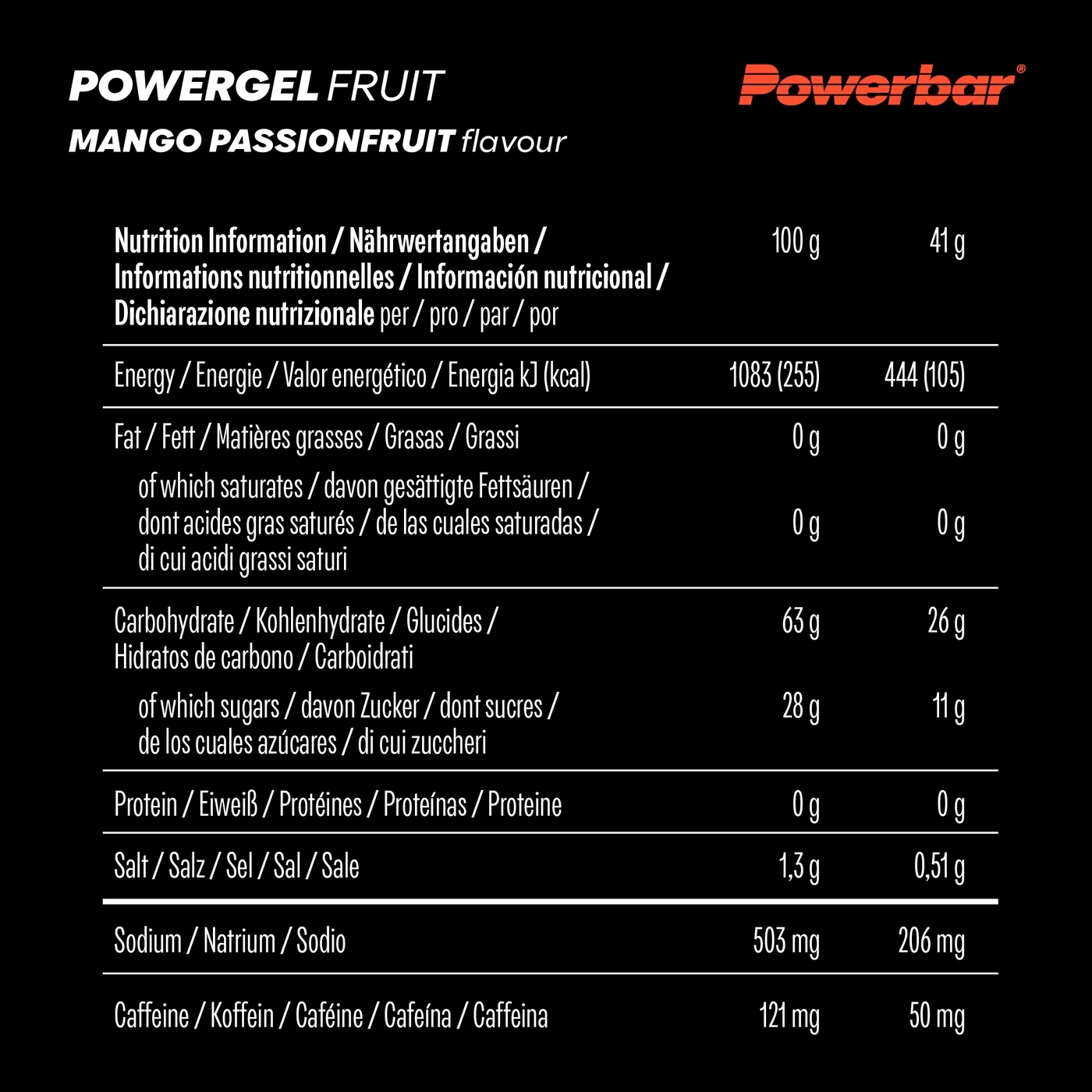 Nährwertangaben für Powergel Fruit Mango Passionfruit