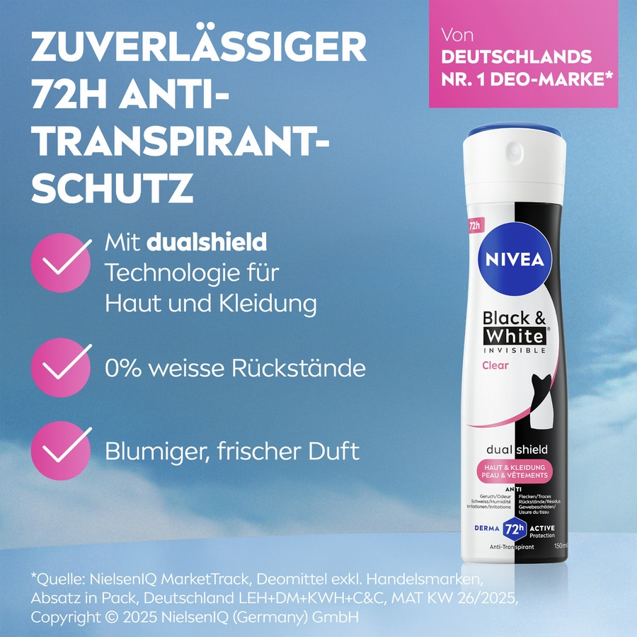NIVEA Deodorant Black & White Invisible Clear Deo Spray 6 x 150ml