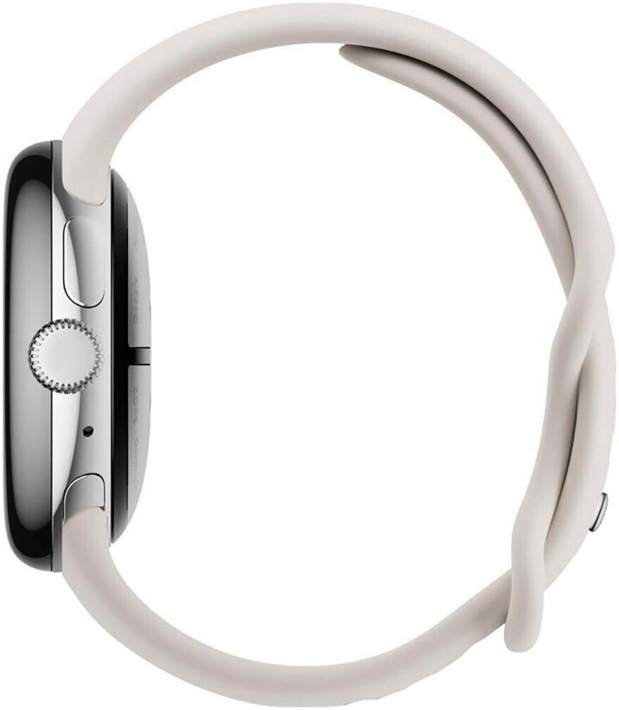 Apple Watch mit weißem Armband, Seitenansicht, elegantes Design, Technologie