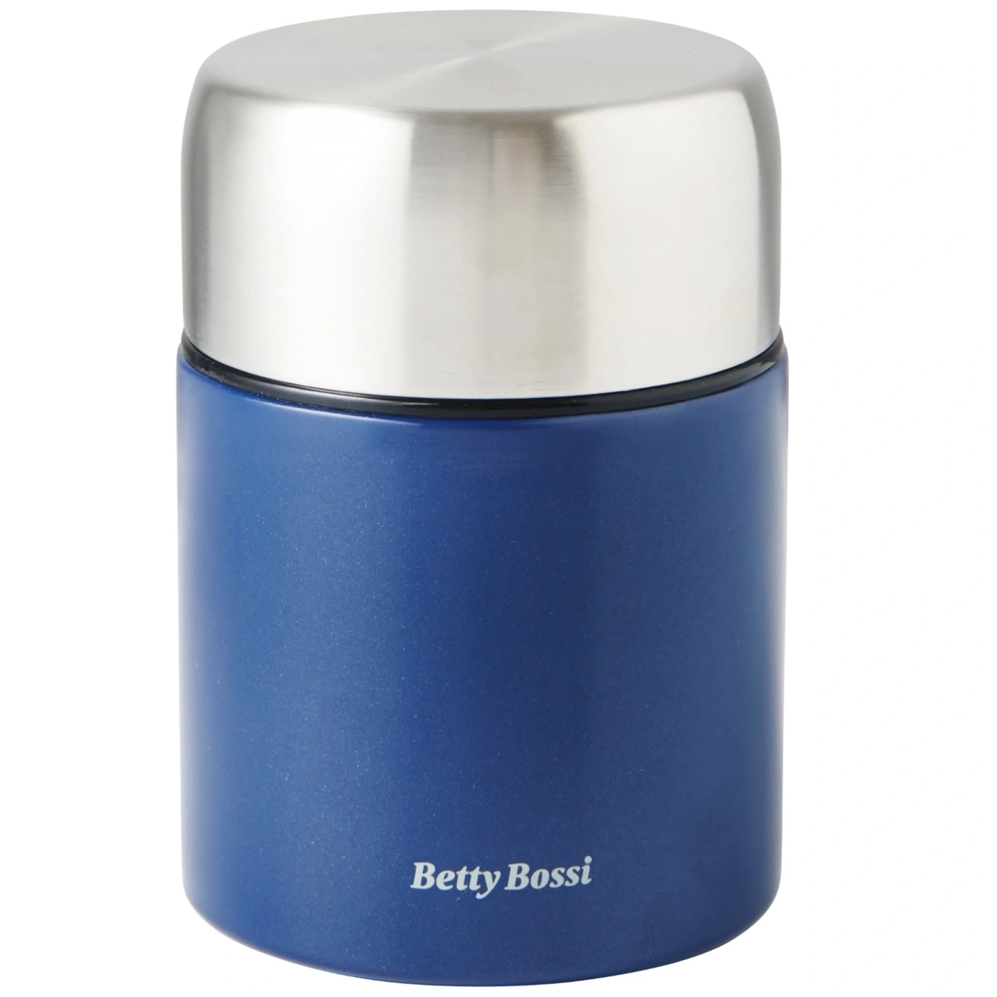 Blauer Thermobehälter mit silbernem Deckel, Betty Bossi Logo.